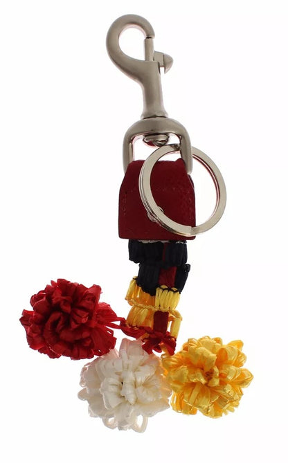 Брелок Dolce &amp; Gabbana зі сріблясто-коричневою шкіряною застібкою та ланцюжком із рафії