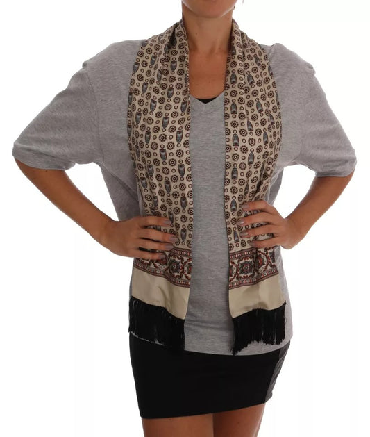 Футболка Dolce &amp; Gabbana Grey Cotton Owl Silk Scarf Top