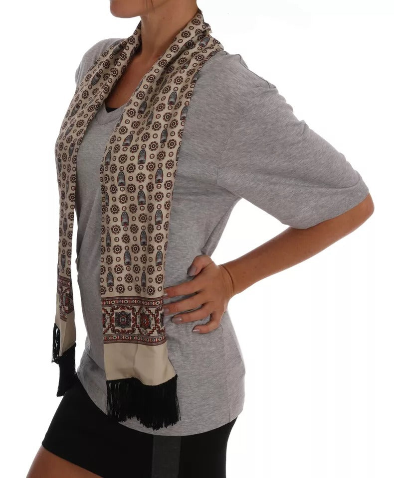Футболка Dolce &amp; Gabbana Grey Cotton Owl Silk Scarf Top