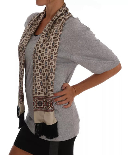 Футболка Dolce &amp; Gabbana Grey Cotton Owl Silk Scarf Top