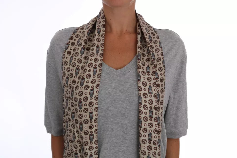 Футболка Dolce &amp; Gabbana Grey Cotton Owl Silk Scarf Top