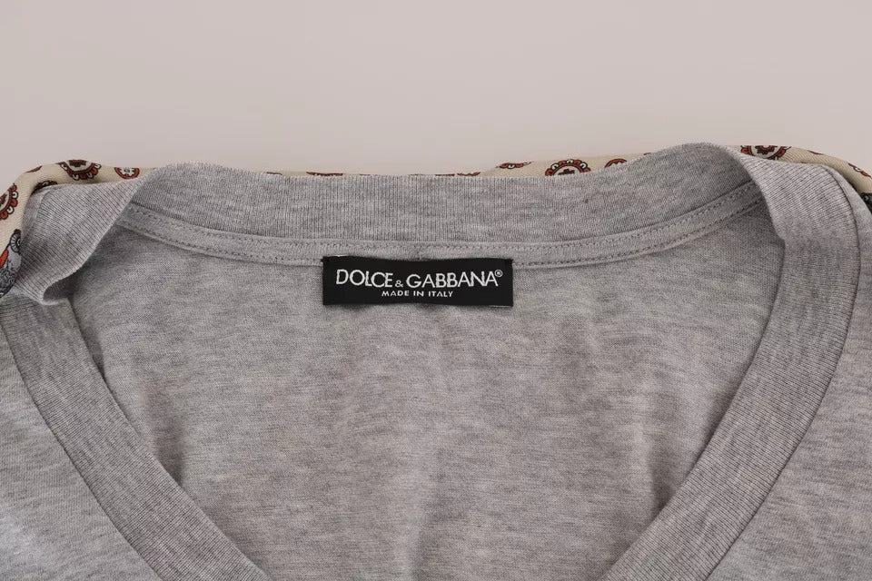 Футболка Dolce &amp; Gabbana Grey Cotton Owl Silk Scarf Top