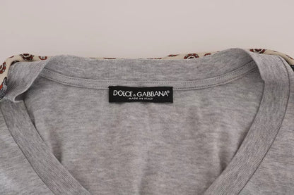 Футболка Dolce &amp; Gabbana Grey Cotton Owl Silk Scarf Top