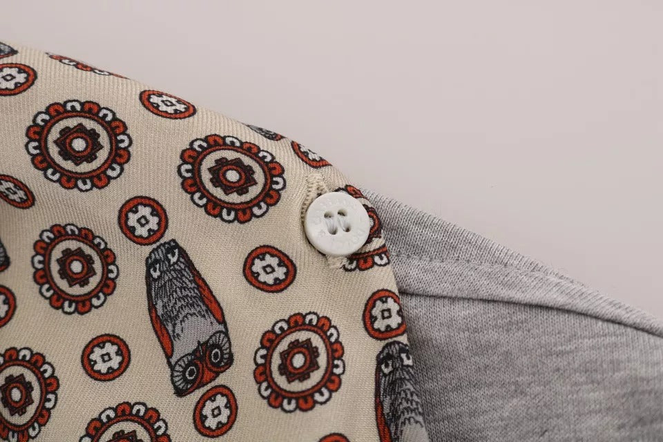 Футболка Dolce &amp; Gabbana Grey Cotton Owl Silk Scarf Top