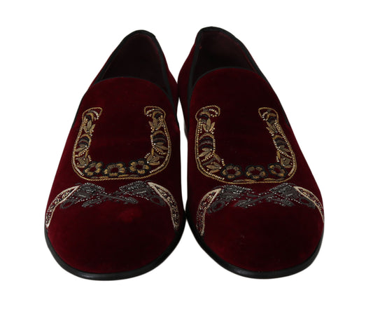 Оксамитові чоловічі лофери Dolce &amp; Gabbana Bordeaux з блискітками