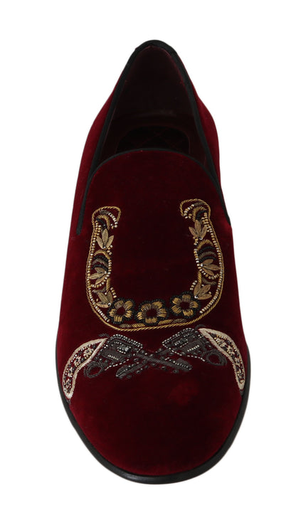Оксамитові чоловічі лофери Dolce &amp; Gabbana Bordeaux з блискітками