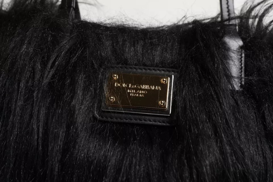 Сумка на плече Dolce &amp; Gabbana з чорним хутряним логотипом і подвійною ручкою
