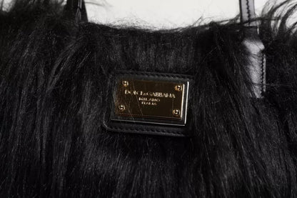 Сумка на плече Dolce &amp; Gabbana з чорним хутряним логотипом і подвійною ручкою