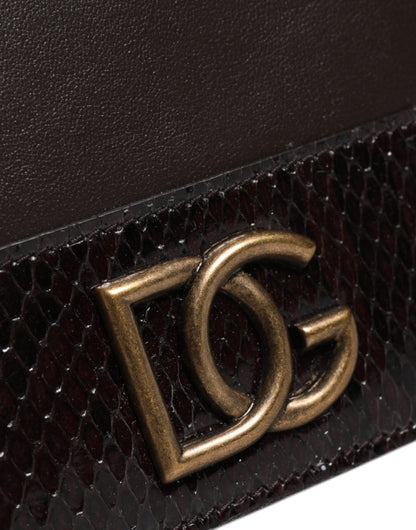 Коричневий шкіряний гаманець Dolce &amp; Gabbana з подвійною складкою та логотипом DG