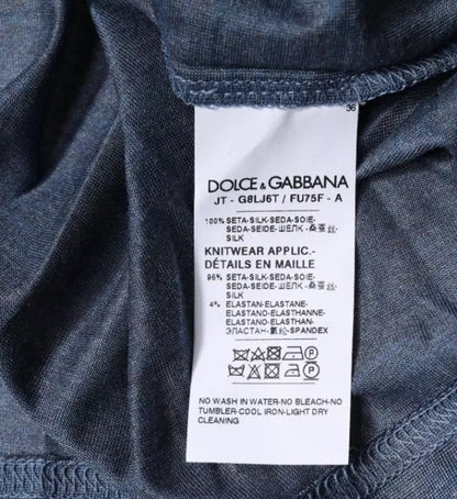 Синя шовкова футболка Dolce &amp; Gabbana з круглим вирізом і короткими рукавами