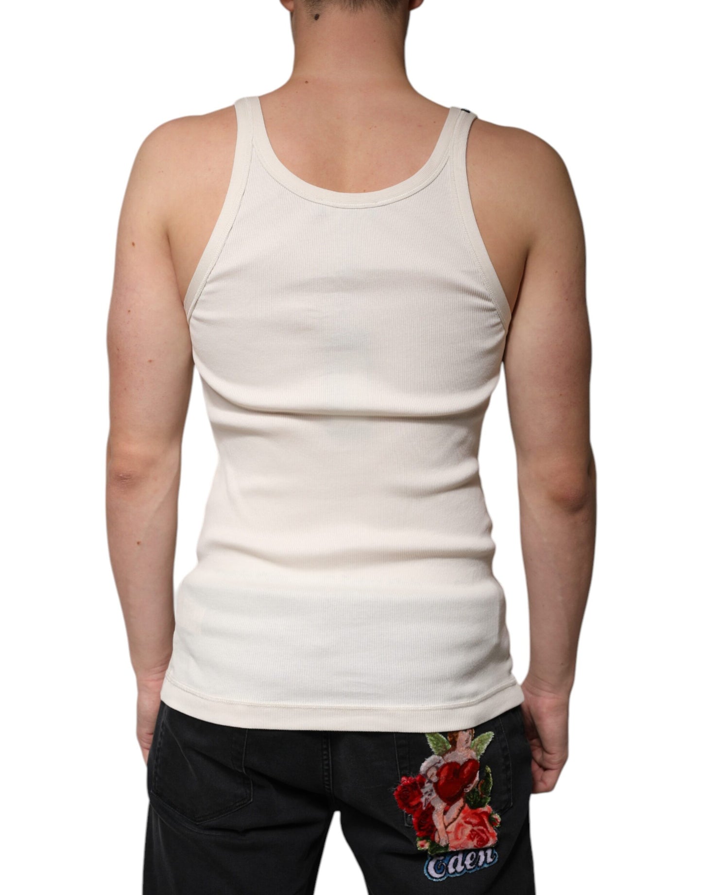 Бавовняна футболка Dolce &amp; Gabbana Off White без рукавів із круглим вирізом