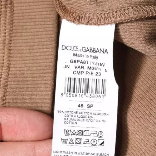 Коричнева бавовняна футболка без рукавів із круглим вирізом Dolce &amp; Gabbana