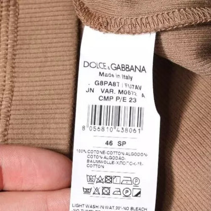 Коричнева бавовняна футболка без рукавів із круглим вирізом Dolce &amp; Gabbana