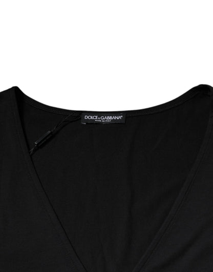 Чорна бавовняна футболка Dolce &amp; Gabbana з V-подібним вирізом і короткими рукавами