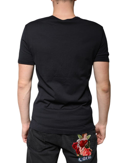 Чорна бавовняна футболка Dolce &amp; Gabbana з V-подібним вирізом і короткими рукавами