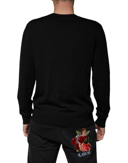 Вовняний пуловер із V-подібним вирізом із чорним логотипом Dolce &amp; Gabbana