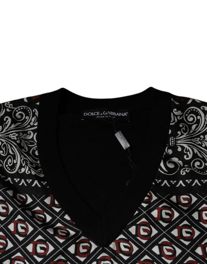 Вовняний пуловер із V-подібним вирізом із чорним логотипом Dolce &amp; Gabbana