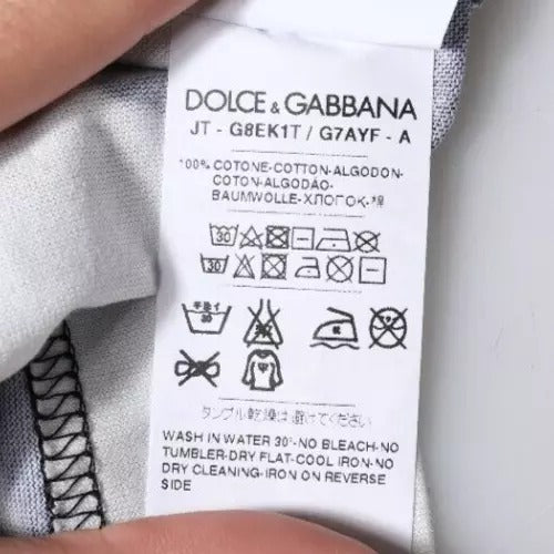 Чорно-біла бавовняна футболка з круглим вирізом із принтом Dolce &amp; Gabbana