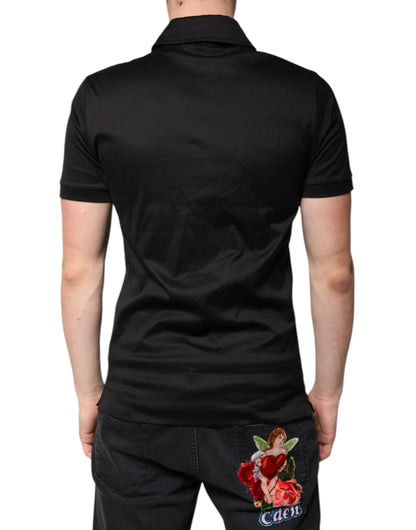 Чорна футболка-поло Dolce &amp; Gabbana з коміром DG і короткими рукавами