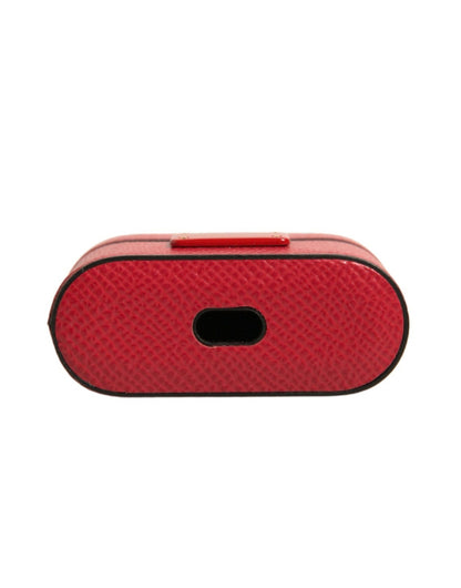 Dolce & Gabbana Red Leather Metal Logo Plaque Holder Airpods Case