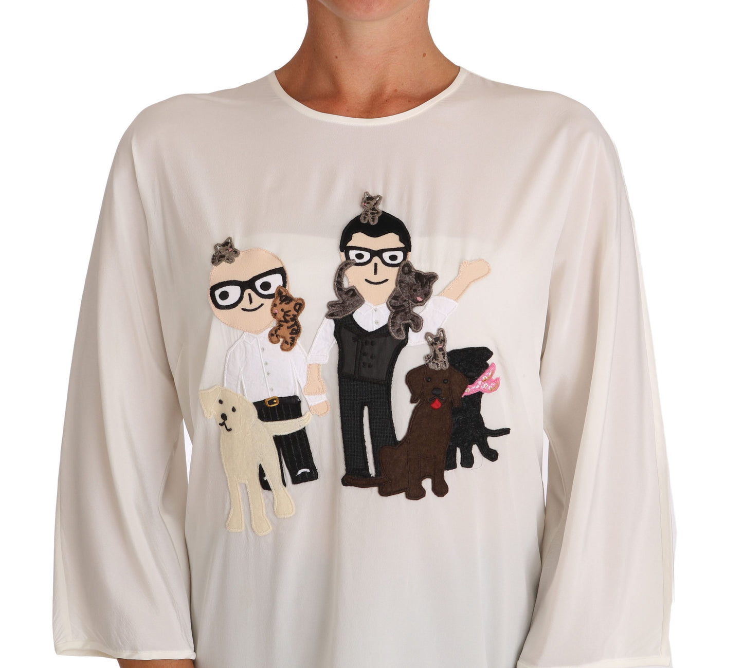 Шовковий топ Dolce &amp; Gabbana Chic Figure Family Applique