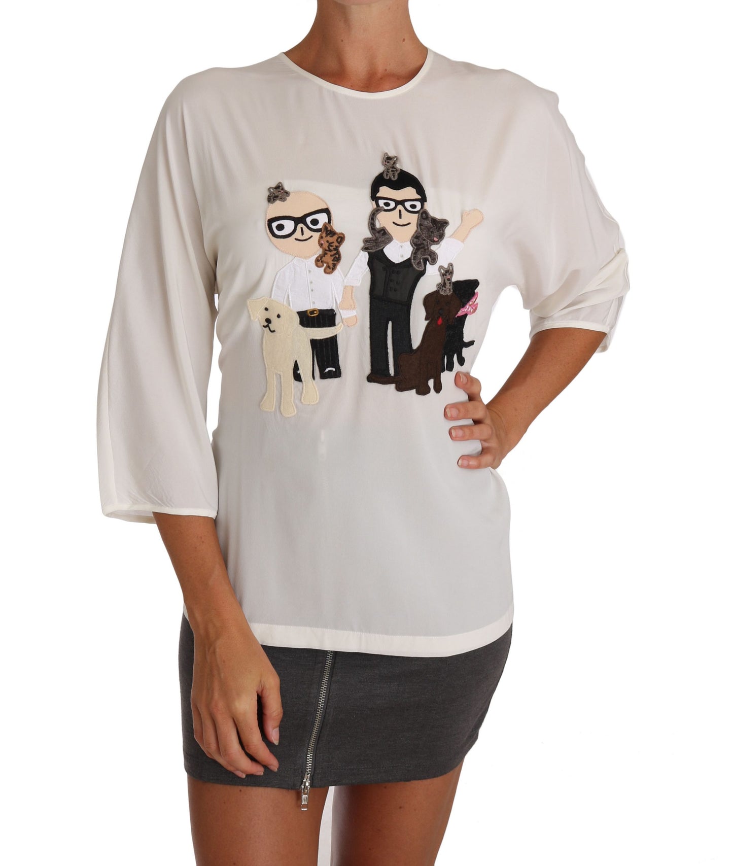 Шовковий топ Dolce &amp; Gabbana Chic Figure Family Applique