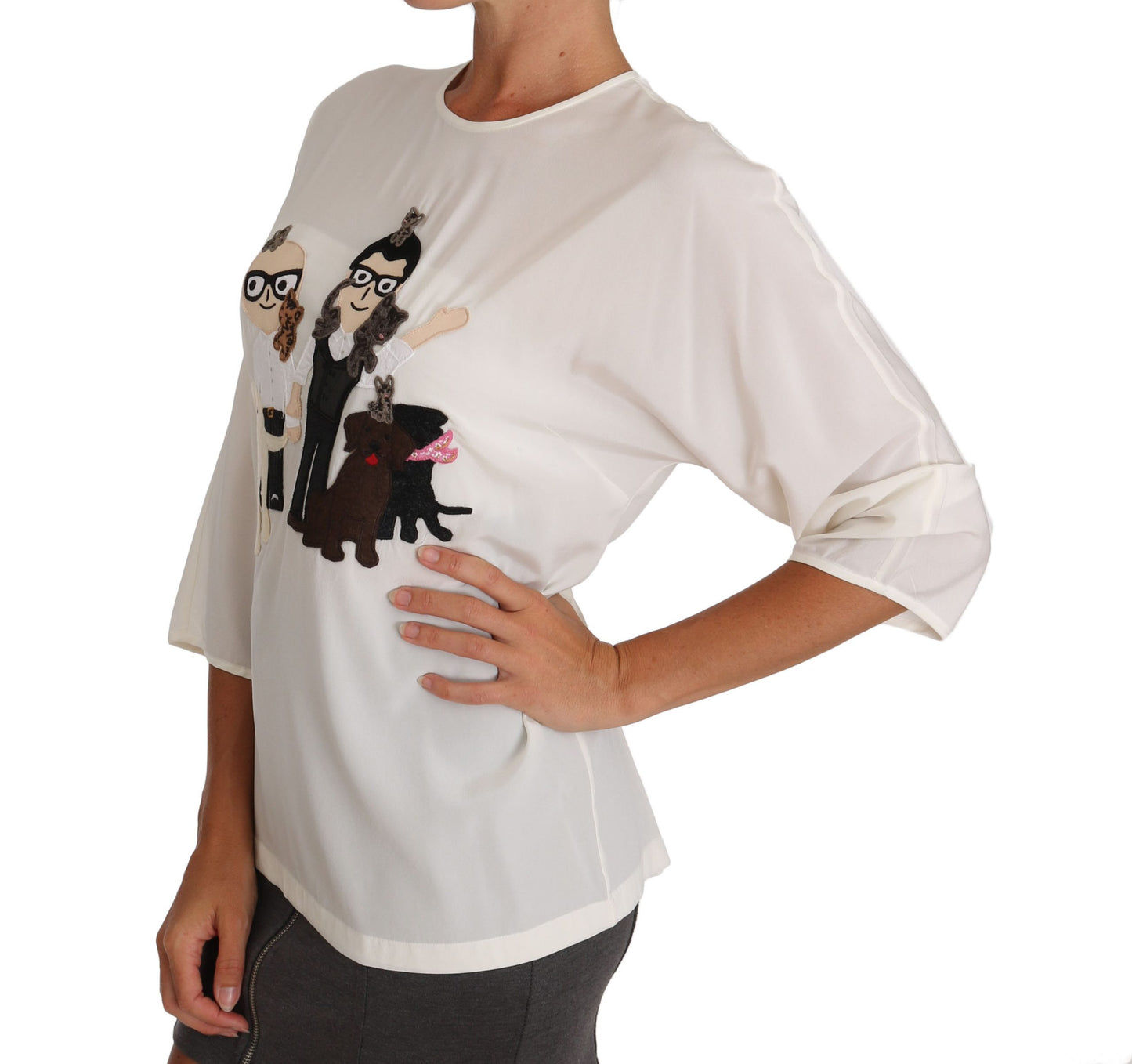 Шовковий топ Dolce &amp; Gabbana Chic Figure Family Applique