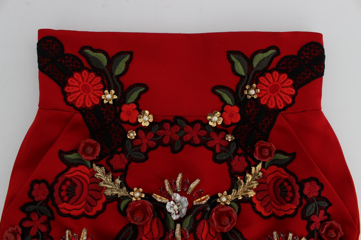 Захоплюючі червоні шовкові шорти Dolce &amp; Gabbana з вишивкою