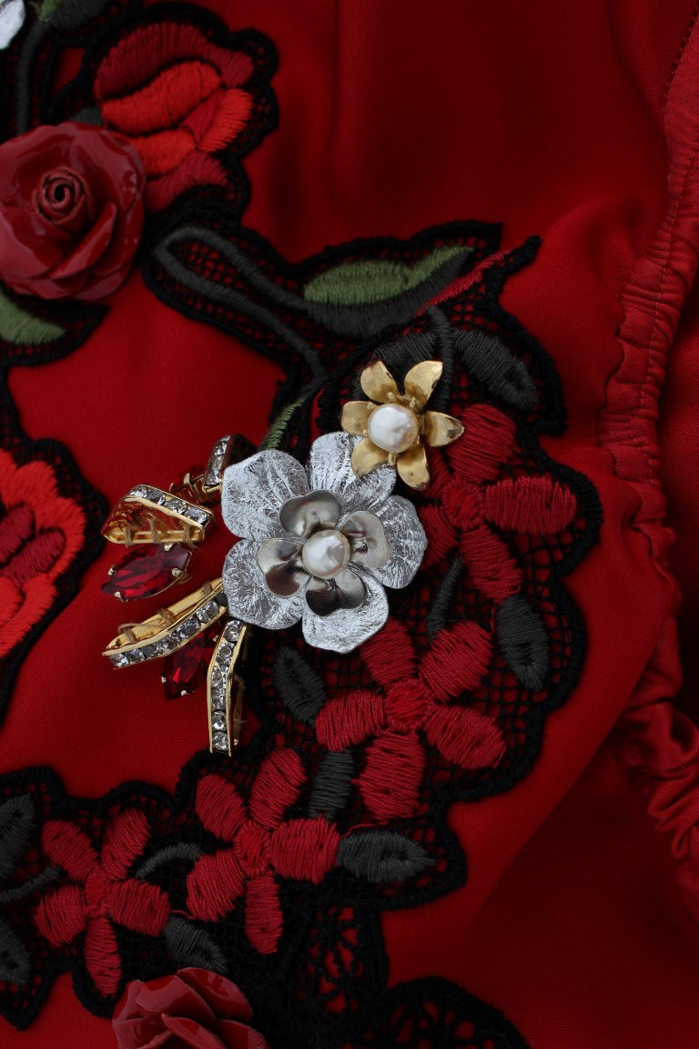 Захоплюючі червоні шовкові шорти Dolce &amp; Gabbana з вишивкою