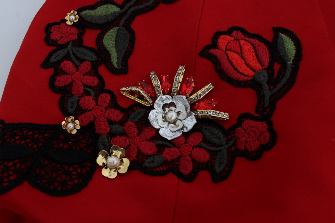 Захоплюючі червоні шовкові шорти Dolce &amp; Gabbana з вишивкою