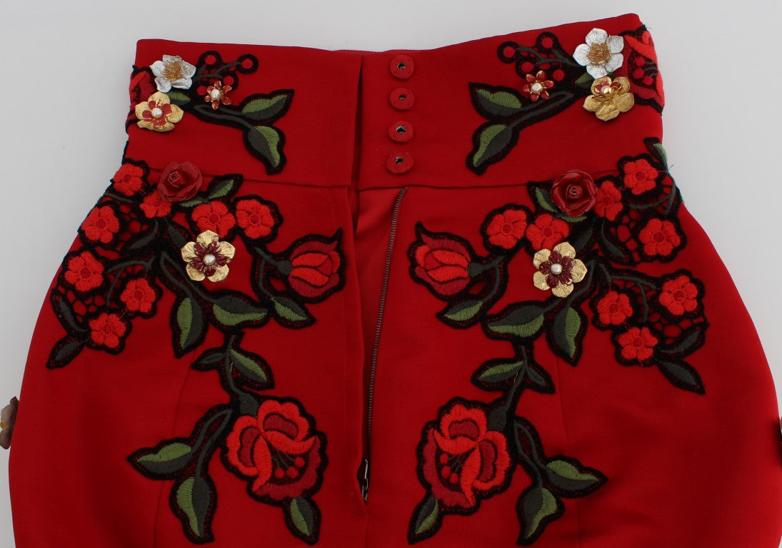 Гламурні червоні шовкові шорти з квітковою вишивкою Dolce &amp; Gabbana