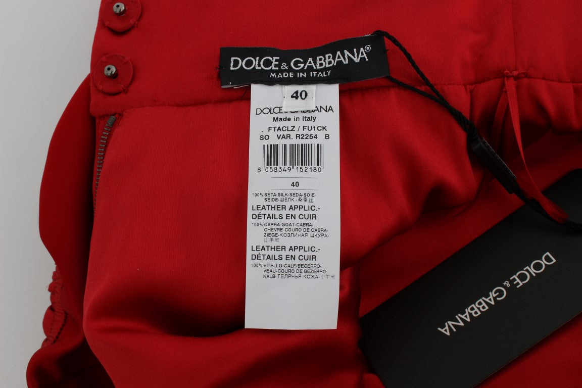 Гламурні червоні шовкові шорти з квітковою вишивкою Dolce &amp; Gabbana