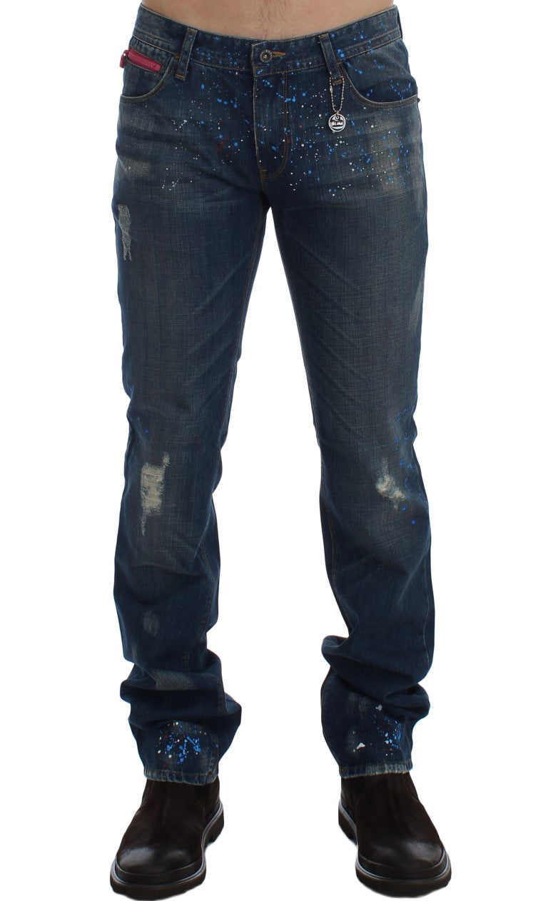 Костюмні джинси Slim Fit з розмальованими синіми національним шиком