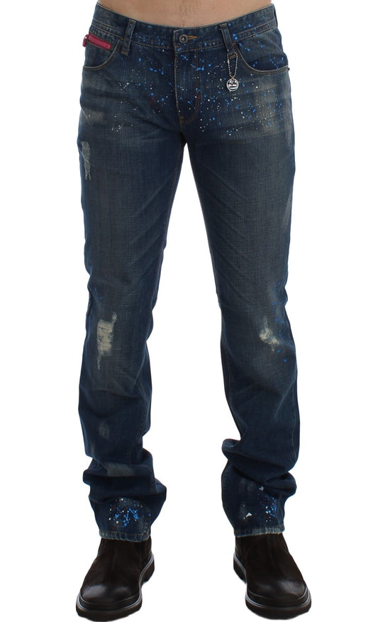 Костюмні джинси Slim Fit з розмальованими синіми національним шиком
