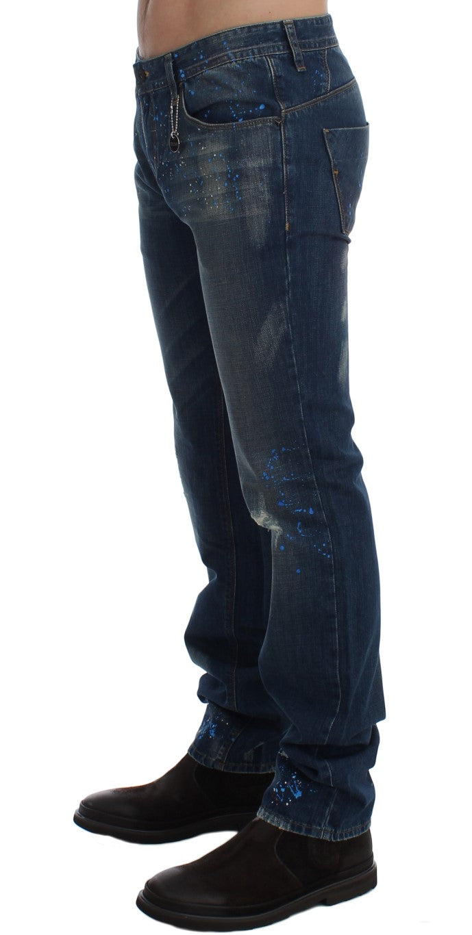 Костюмні джинси Slim Fit з розмальованими синіми національним шиком