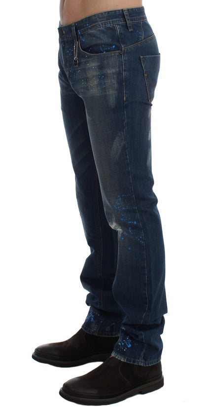 Костюмні джинси Slim Fit з розмальованими синіми національним шиком