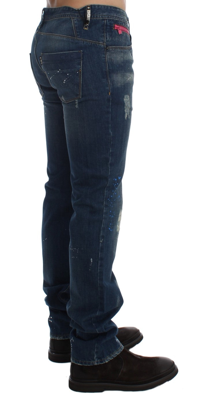 Костюмні джинси Slim Fit з розмальованими синіми національним шиком