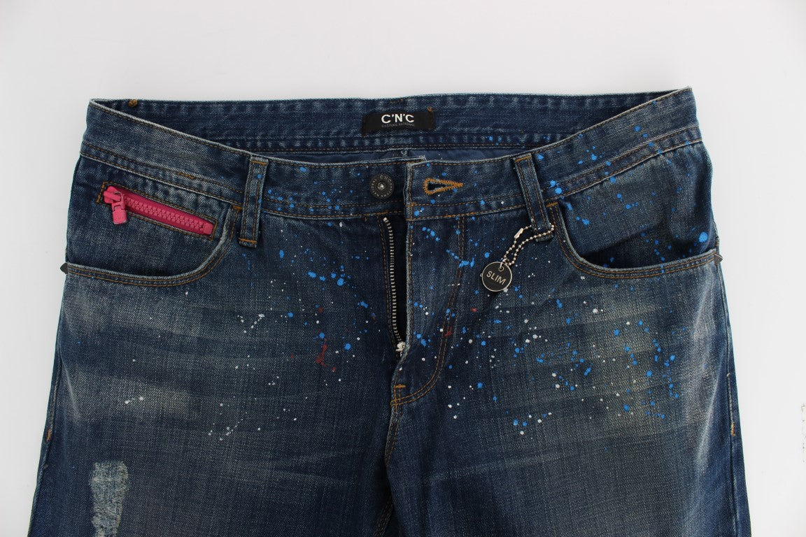 Костюмні джинси Slim Fit з розмальованими синіми національним шиком