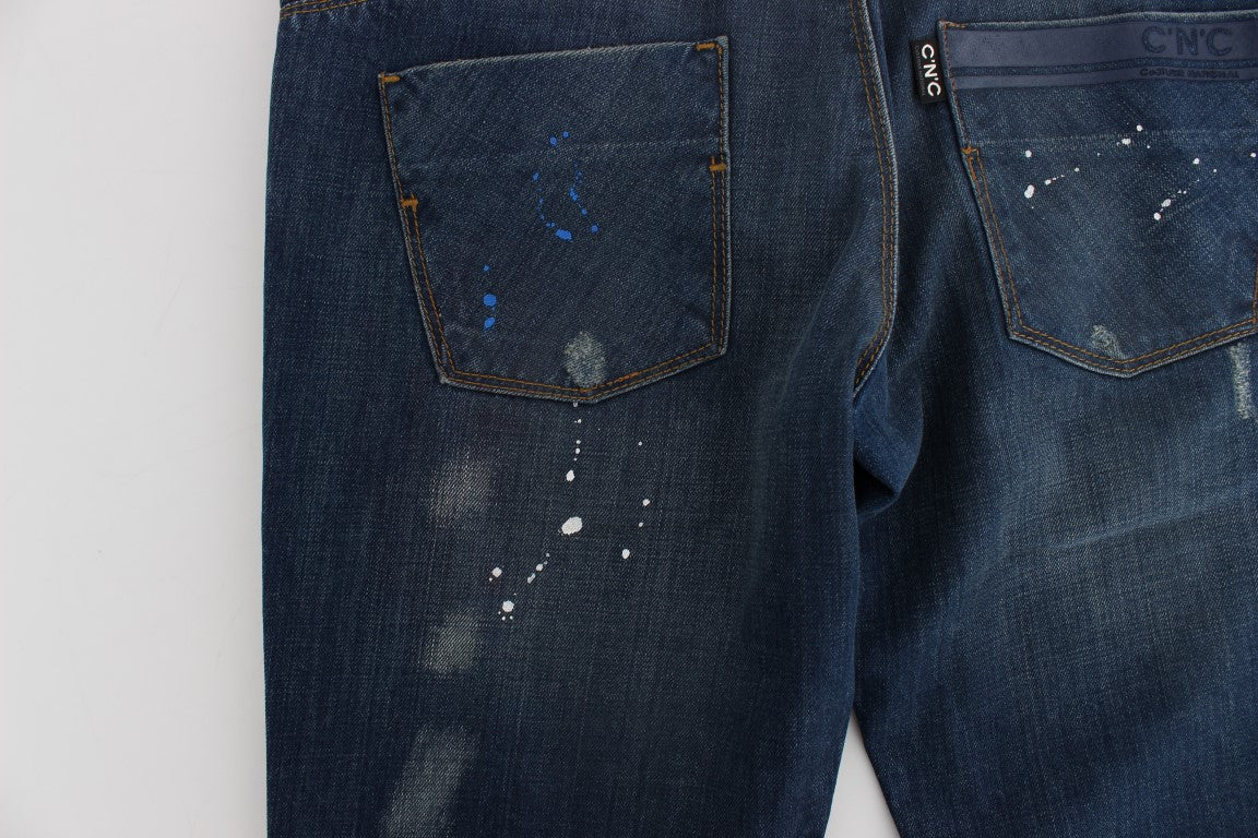 Костюмні джинси Slim Fit з розмальованими синіми національним шиком