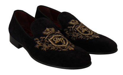 Елегантні чорні лофери Dolce &amp; Gabbana із золотою вишивкою