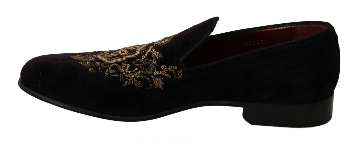 Елегантні чорні лофери Dolce &amp; Gabbana із золотою вишивкою