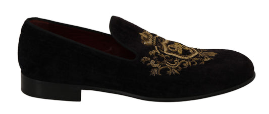 Елегантні чорні лофери Dolce &amp; Gabbana із золотою вишивкою