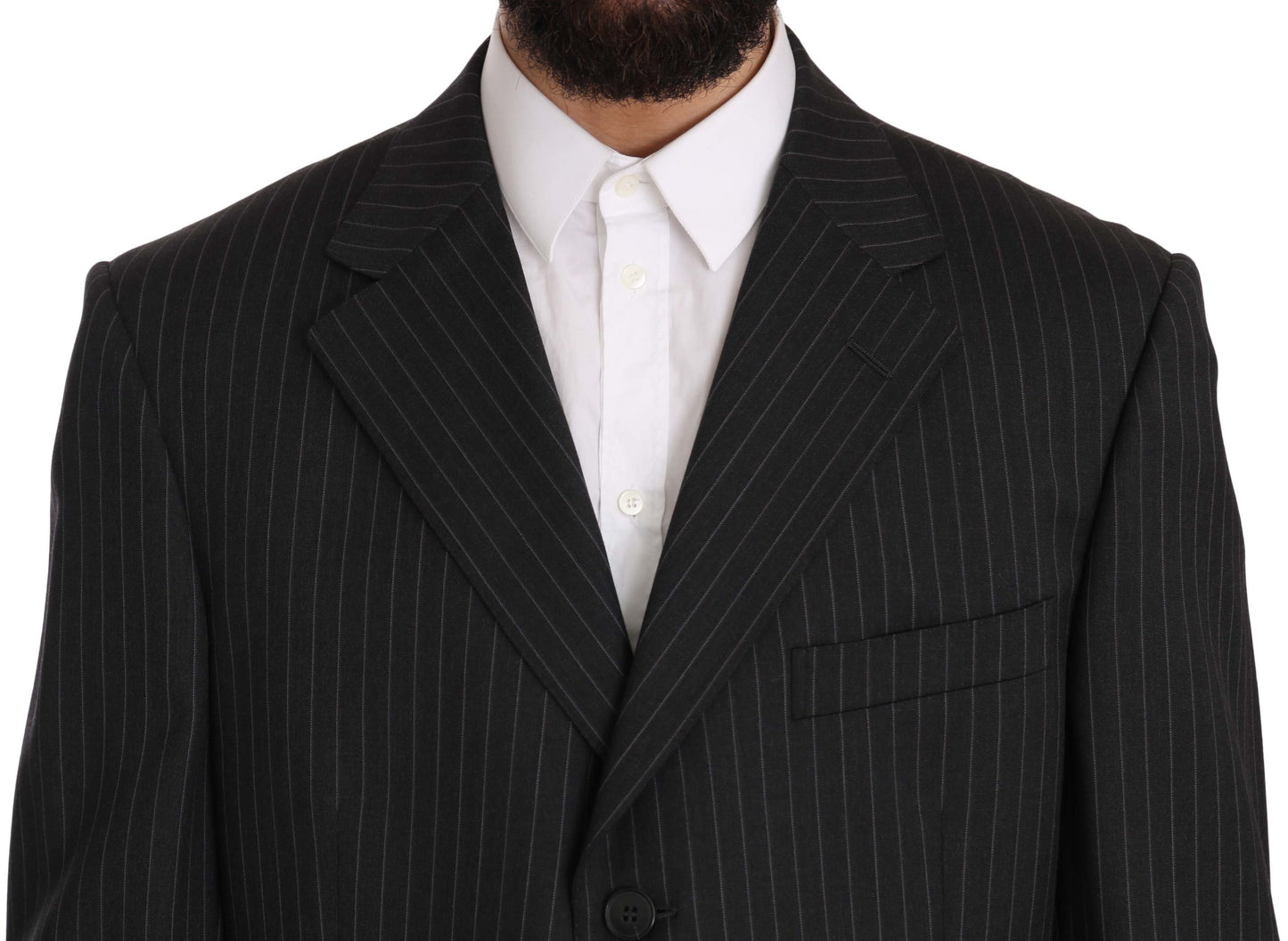 Елегантний чорний вовняний костюм у смужку Z ZEGNA