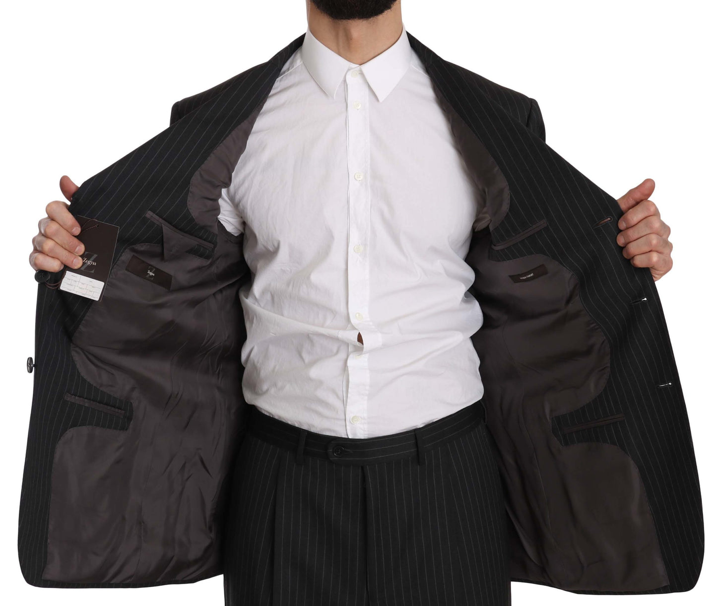 Елегантний чорний вовняний костюм у смужку Z ZEGNA