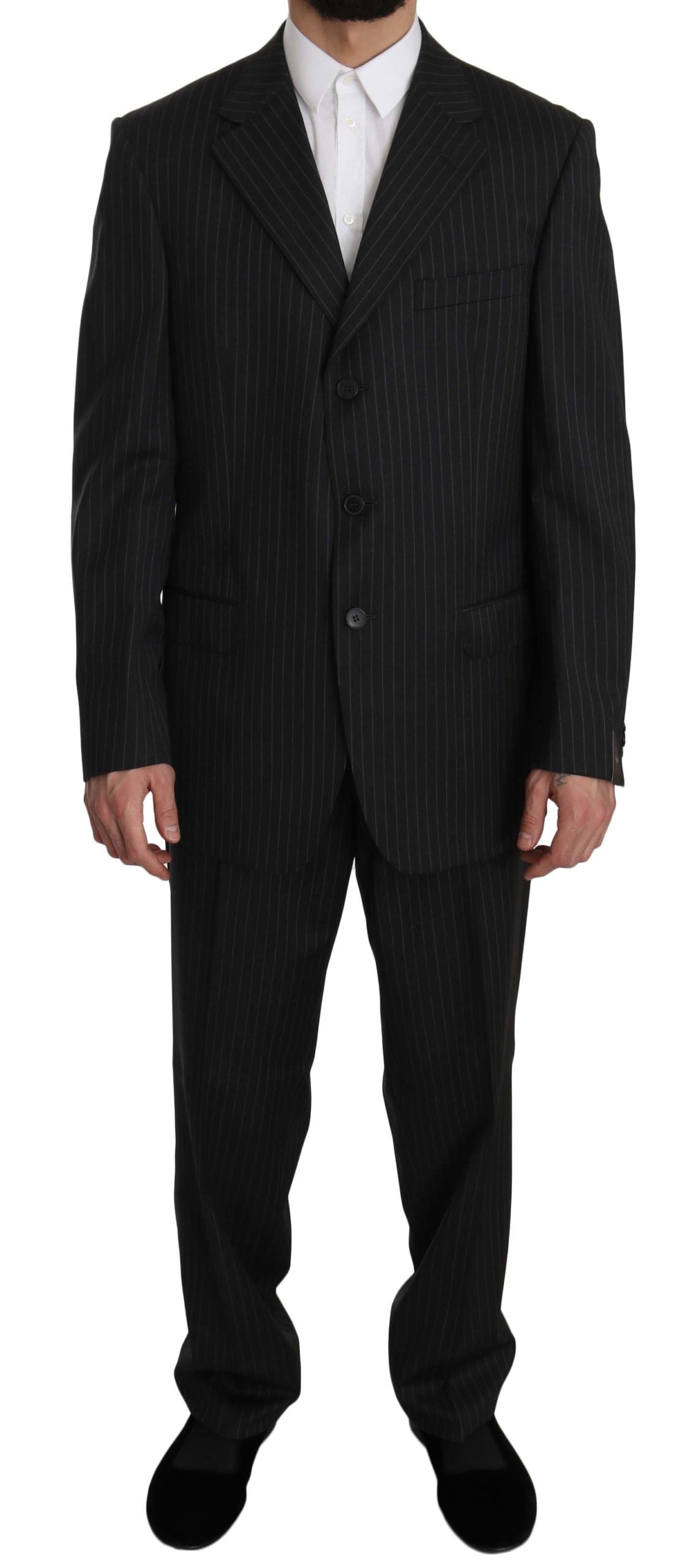 Елегантний чорний вовняний костюм у смужку Z ZEGNA