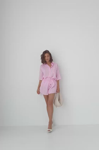 Striped loose suit with shirt and shorts